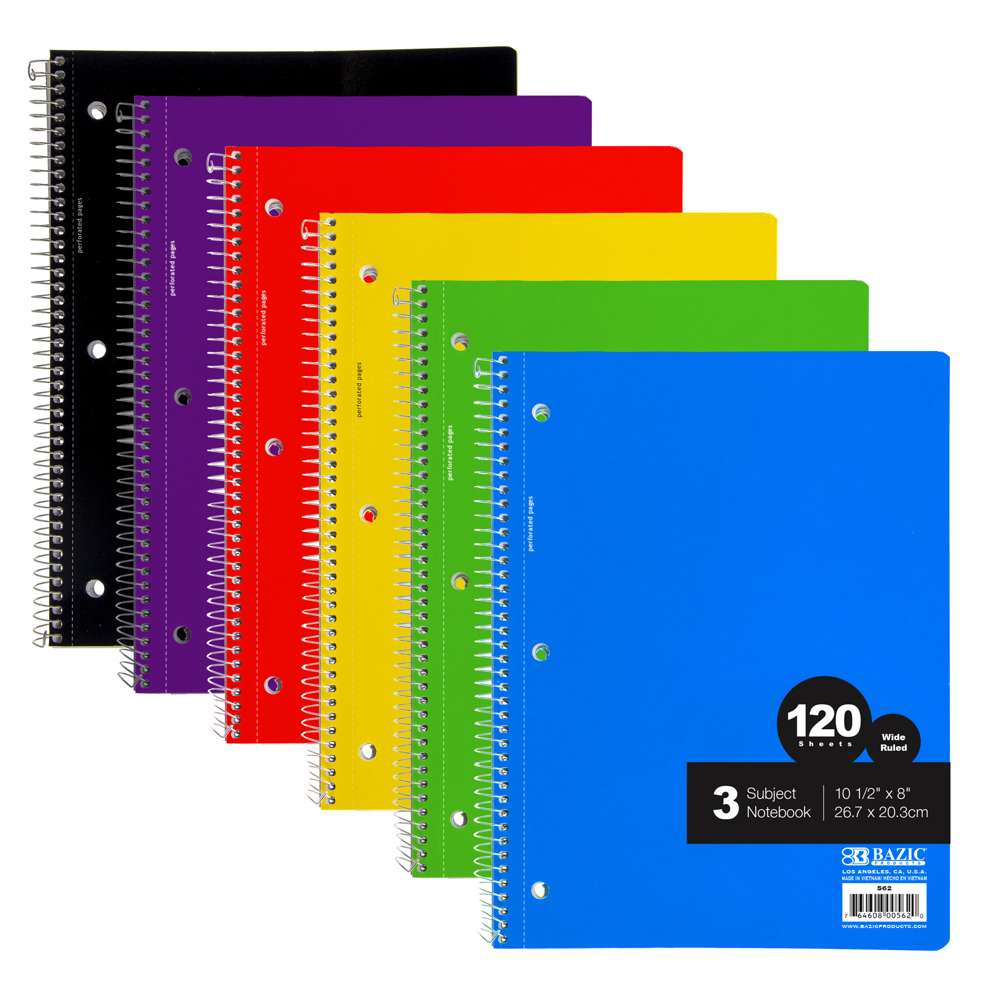 Notebook Spiral W/R 3-Subject 120 Ct