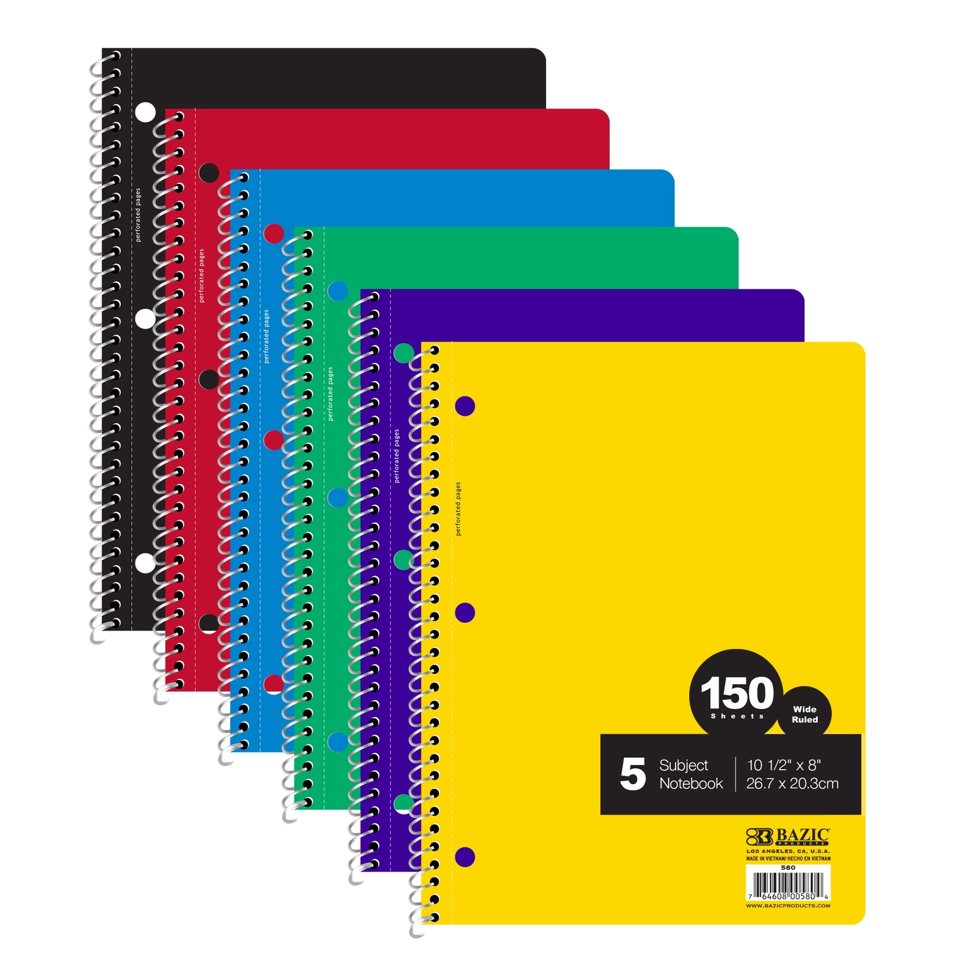 Notebook Spiral W/R 5-Subject 150 Ct.