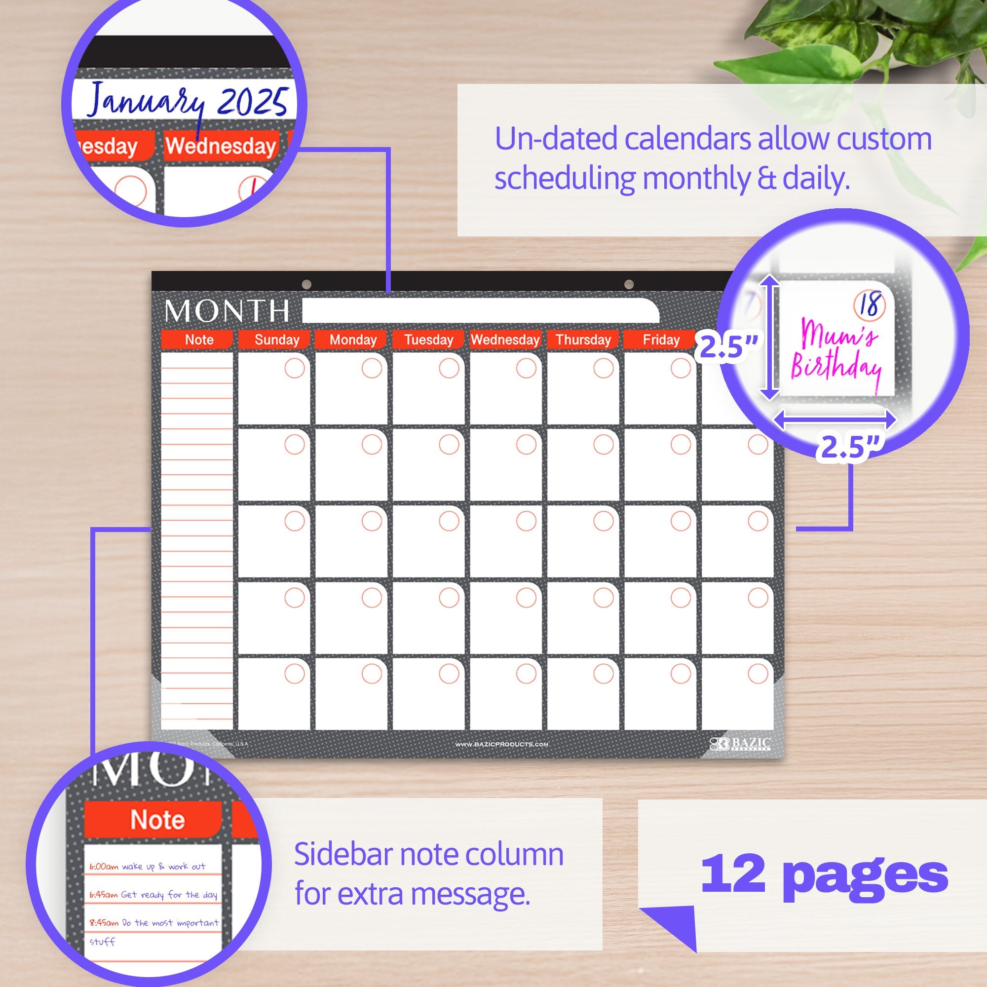17" X 22" Undated 12-Month Desk Pad Calendar