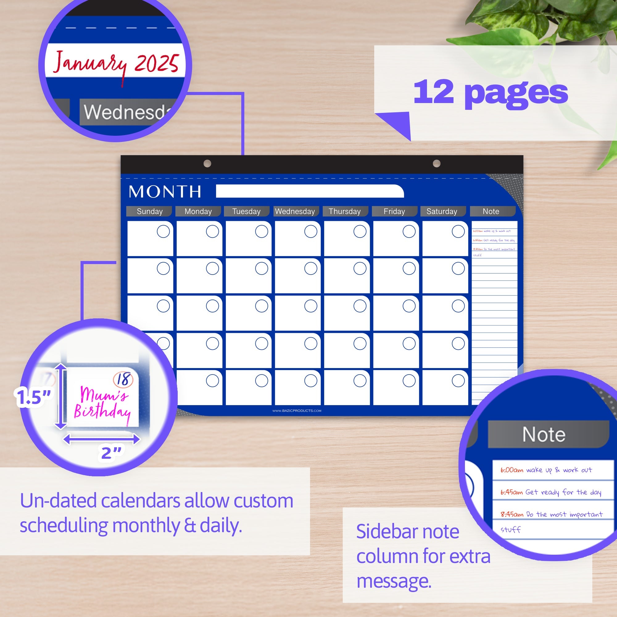 11" X 17" Undated 12-Month Desk Pad Calendar
