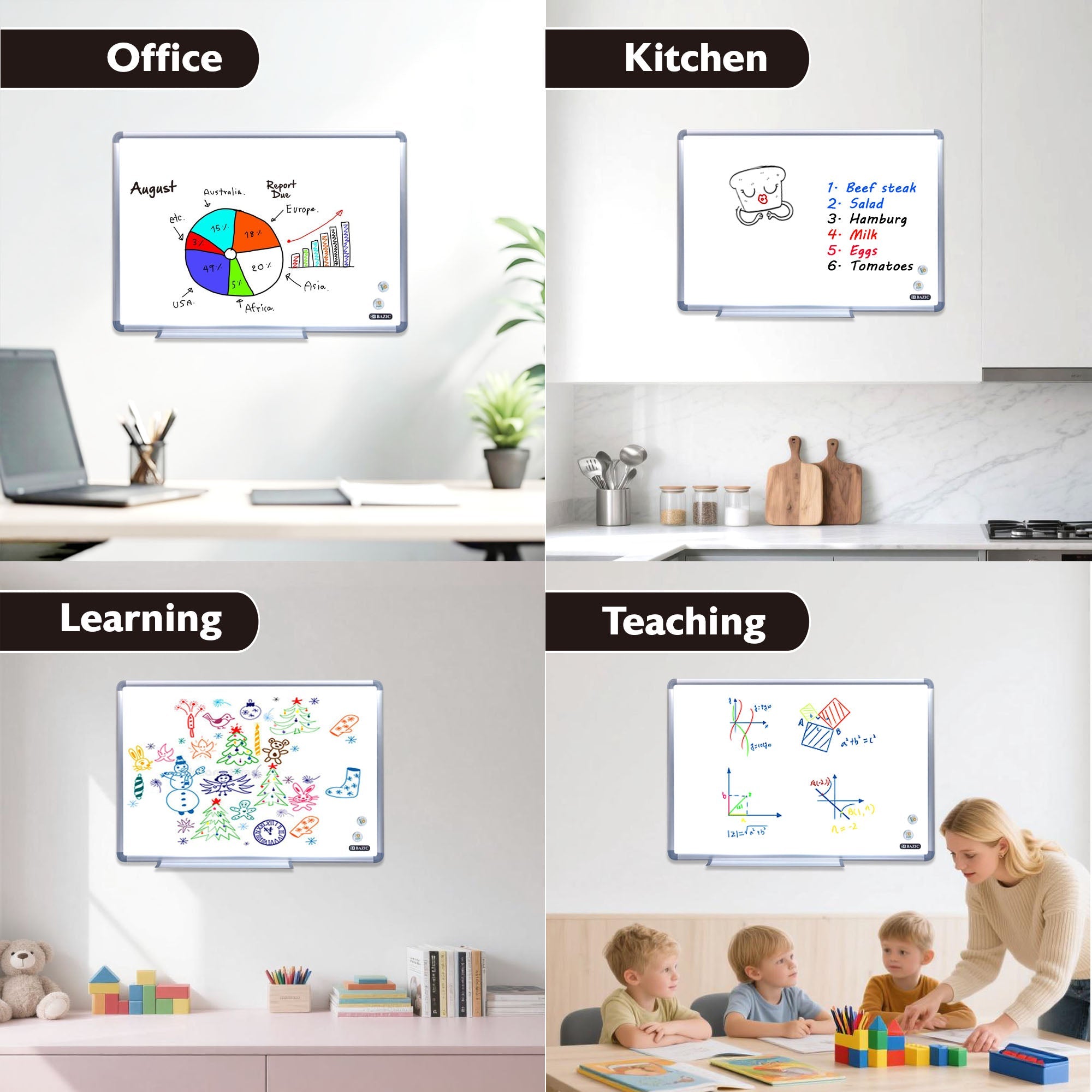 24" x 36" METALLIQUE Aluminum Frame Magnetic Dry Erase Board Value Pack