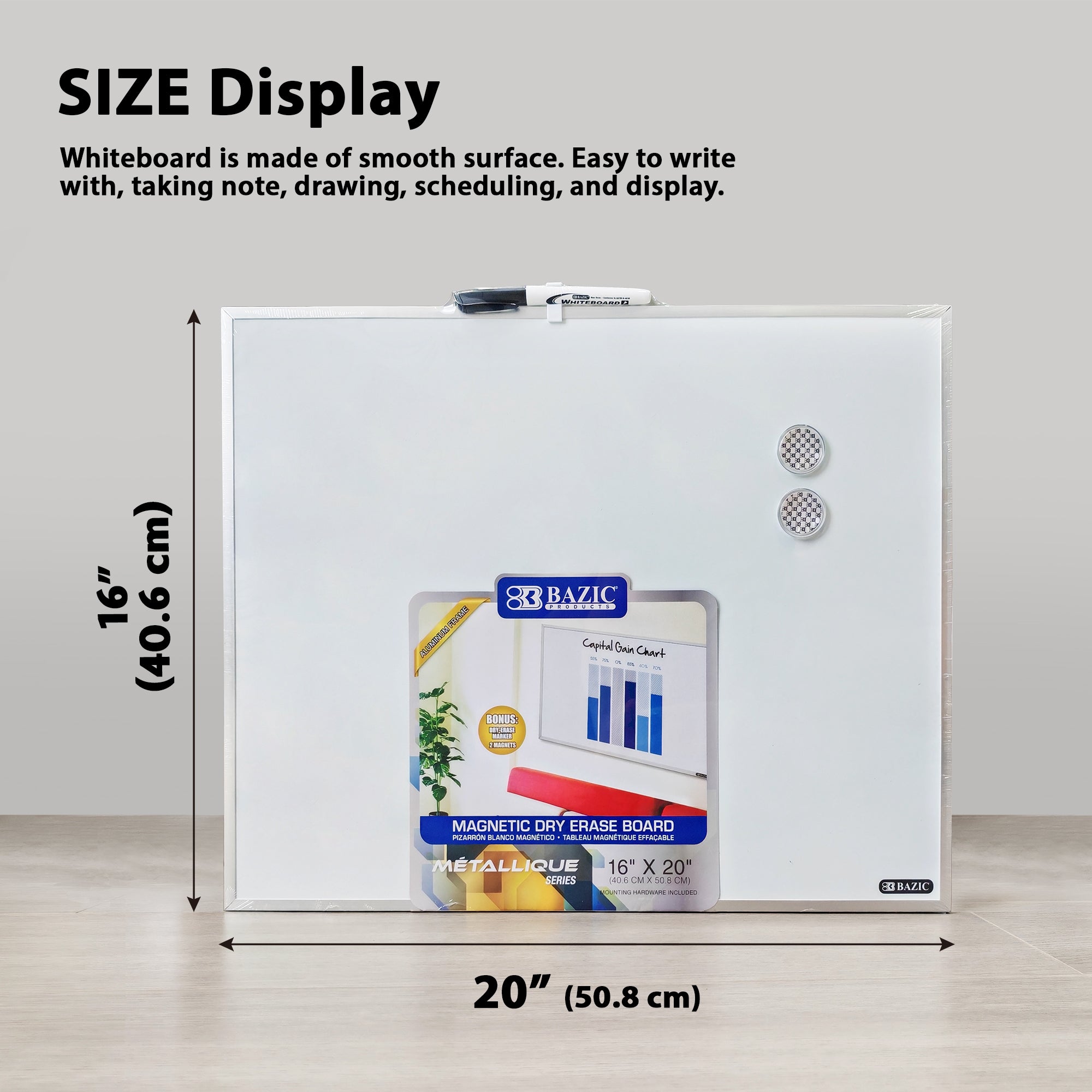 Aluminium Framed Magnetic Dry Erase Board 16" X 20"