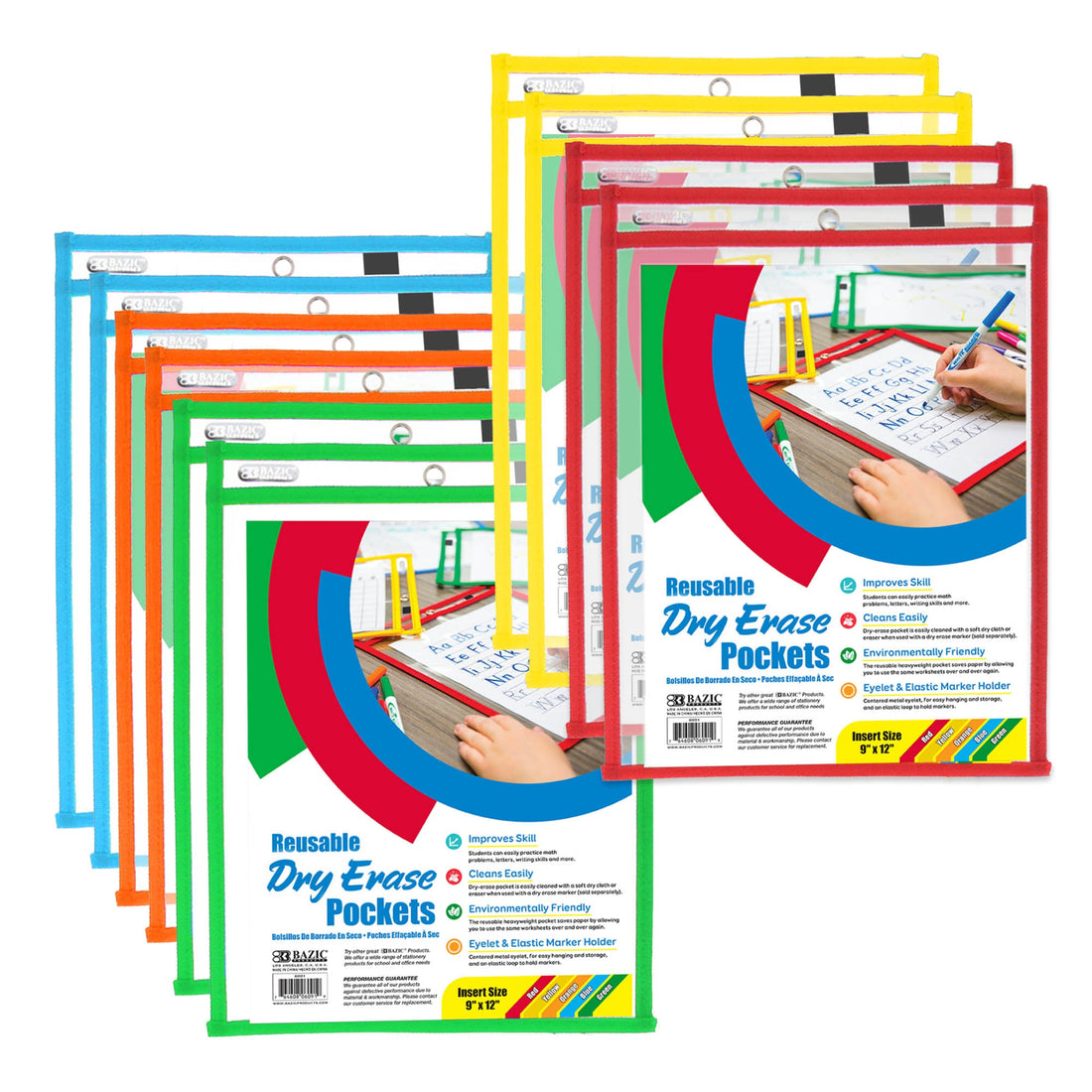 Reusable Dry Erase Pockets with Marker Holder (10/Pack)