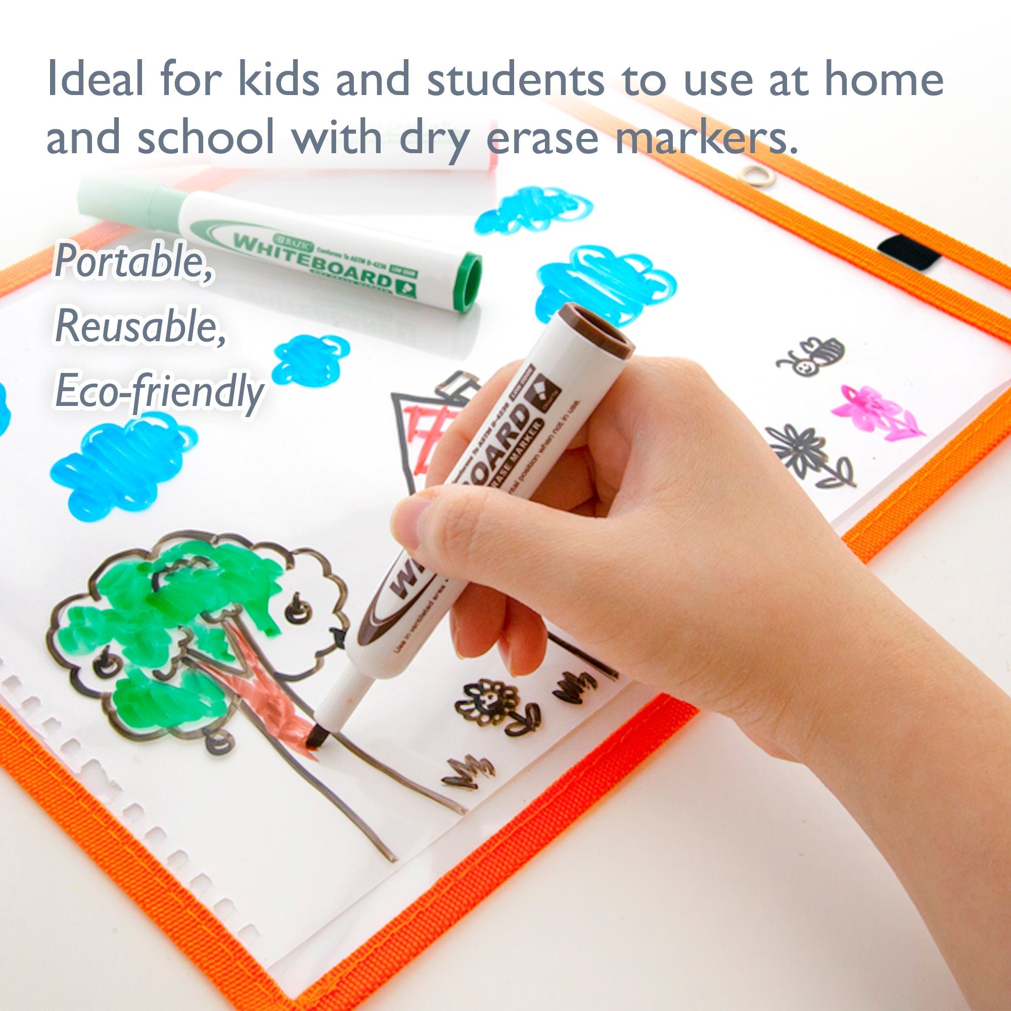 Reusable Dry Erase Pockets with Marker Holder (10/Pack)