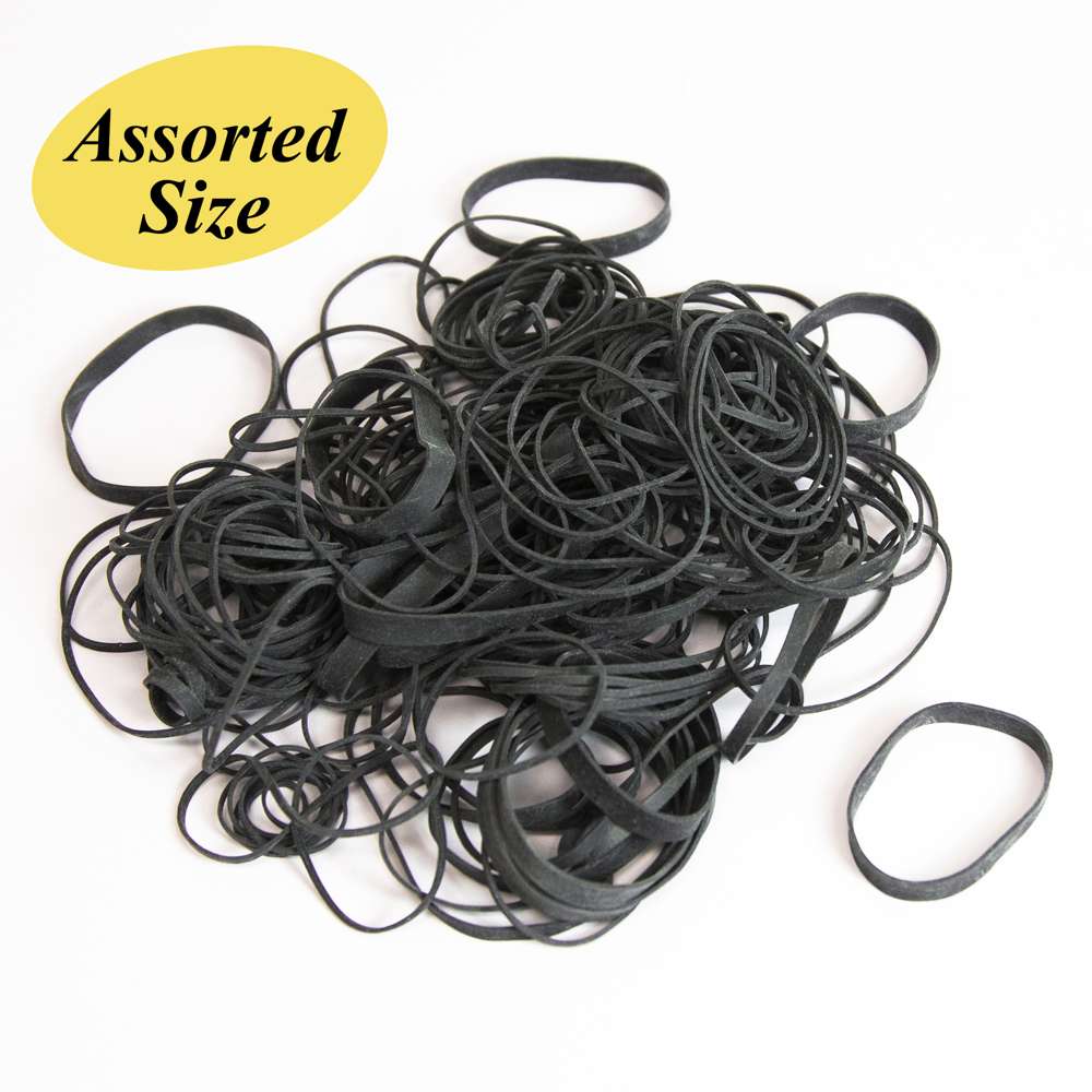 2 Oz./ 56.70 g Assorted Sizes Black Color Rubber Bands