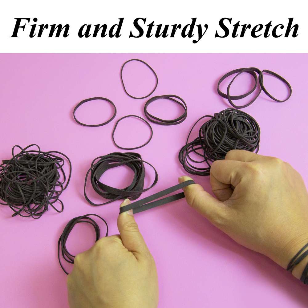 2 Oz./ 56.70 g Assorted Sizes Black Color Rubber Bands