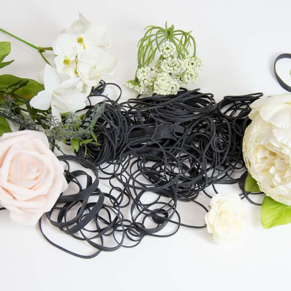 2 Oz./ 56.70 g Assorted Sizes Black Color Rubber Bands