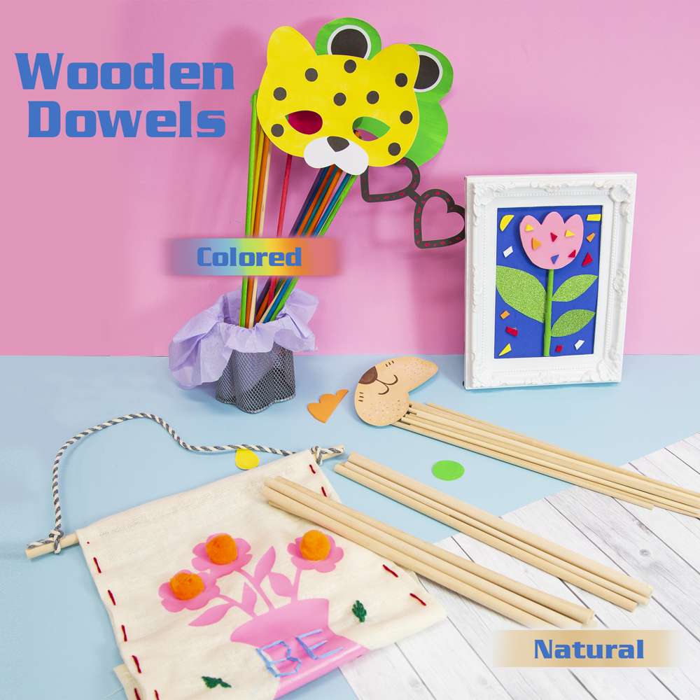 Wooden Dowel Round Multi-Colored 3/16" x 12" (15/Bag)