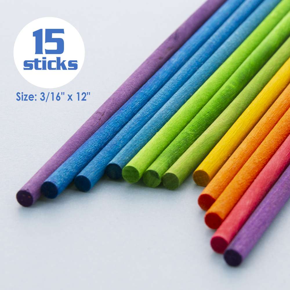 Wooden Dowel Round Multi-Colored 3/16" x 12" (15/Bag)