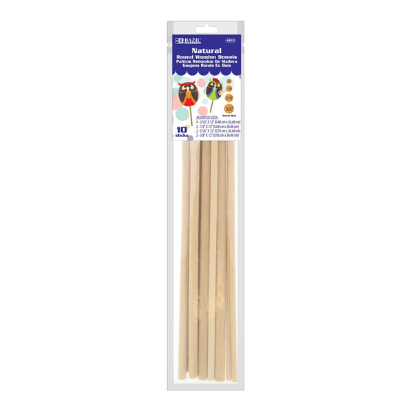 Assorted Round Natural Wooden Dowel (10/Bag)