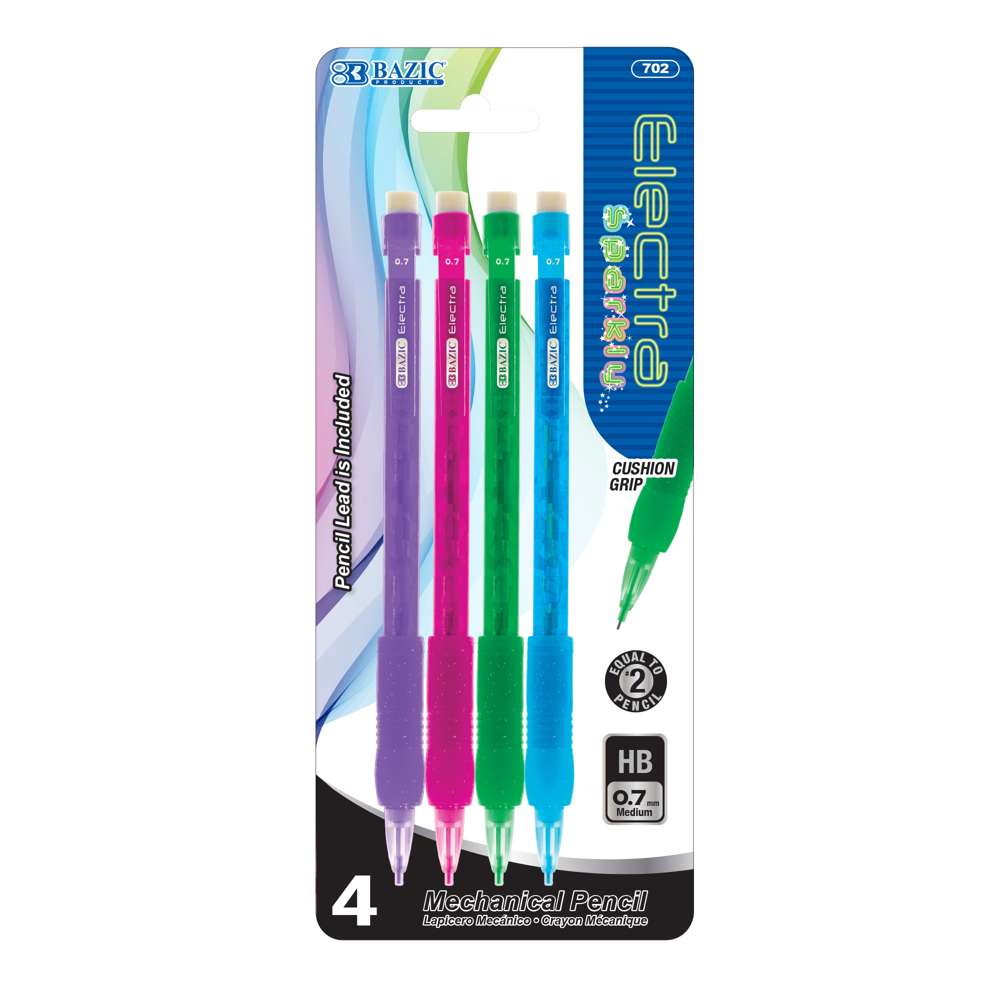 0.7mm Sparkly Mechanical Pencil w/ Glitter Grip (4/Pk)
