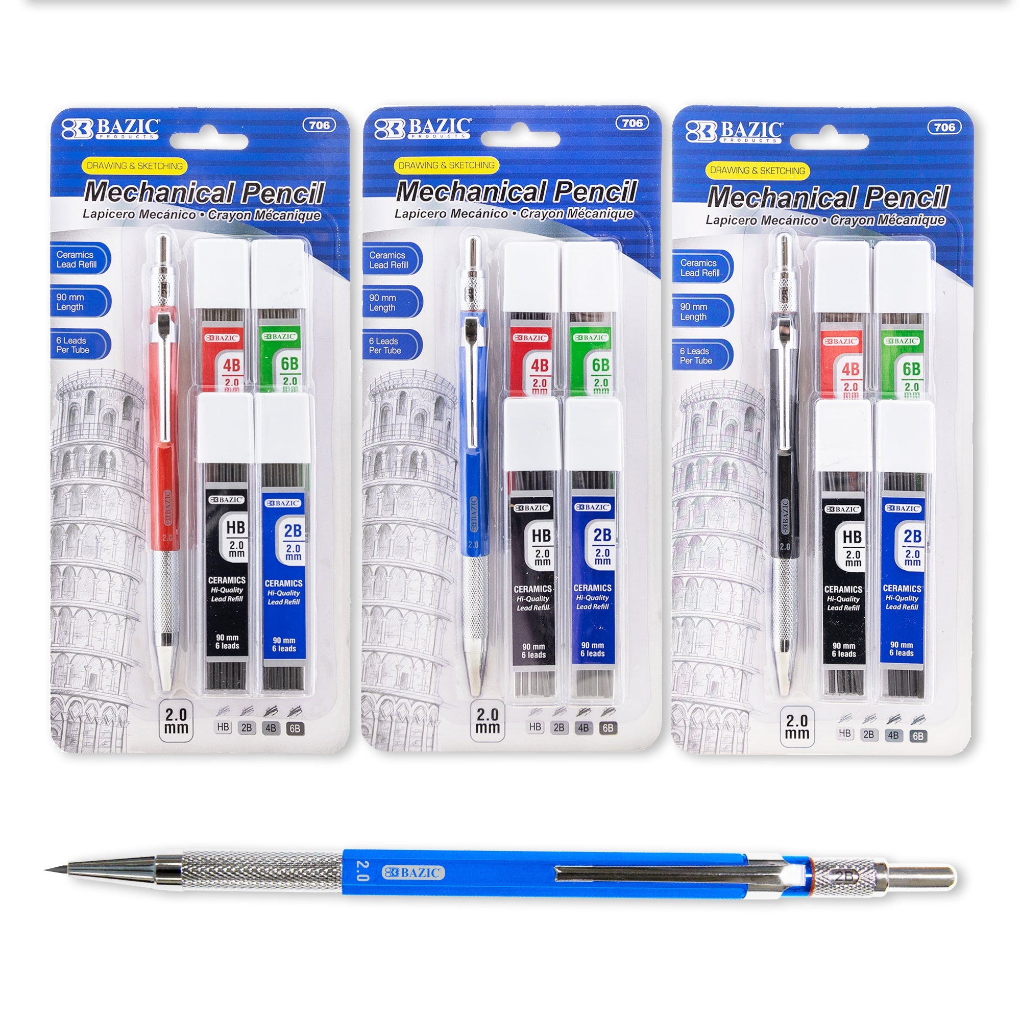 2.00 mm Mechanical Pencil w/ HB 2B 4B 6B Lead