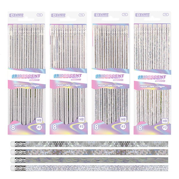 Iridescent Holographic Pencil w/ Eraser (8/Pack)