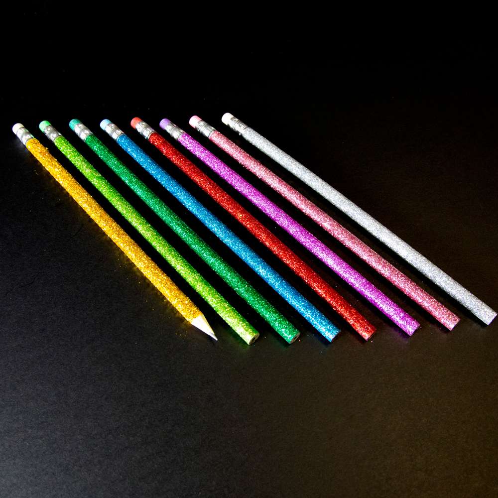 Wood Pencil w/ Eraser Metallic Glitter (8/Pack)