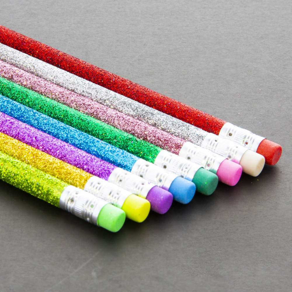 Wood Pencil w/ Eraser Metallic Glitter (8/Pack)