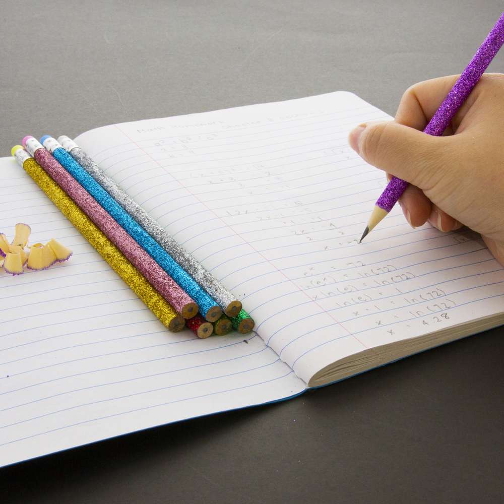 Wood Pencil w/ Eraser Metallic Glitter (8/Pack)