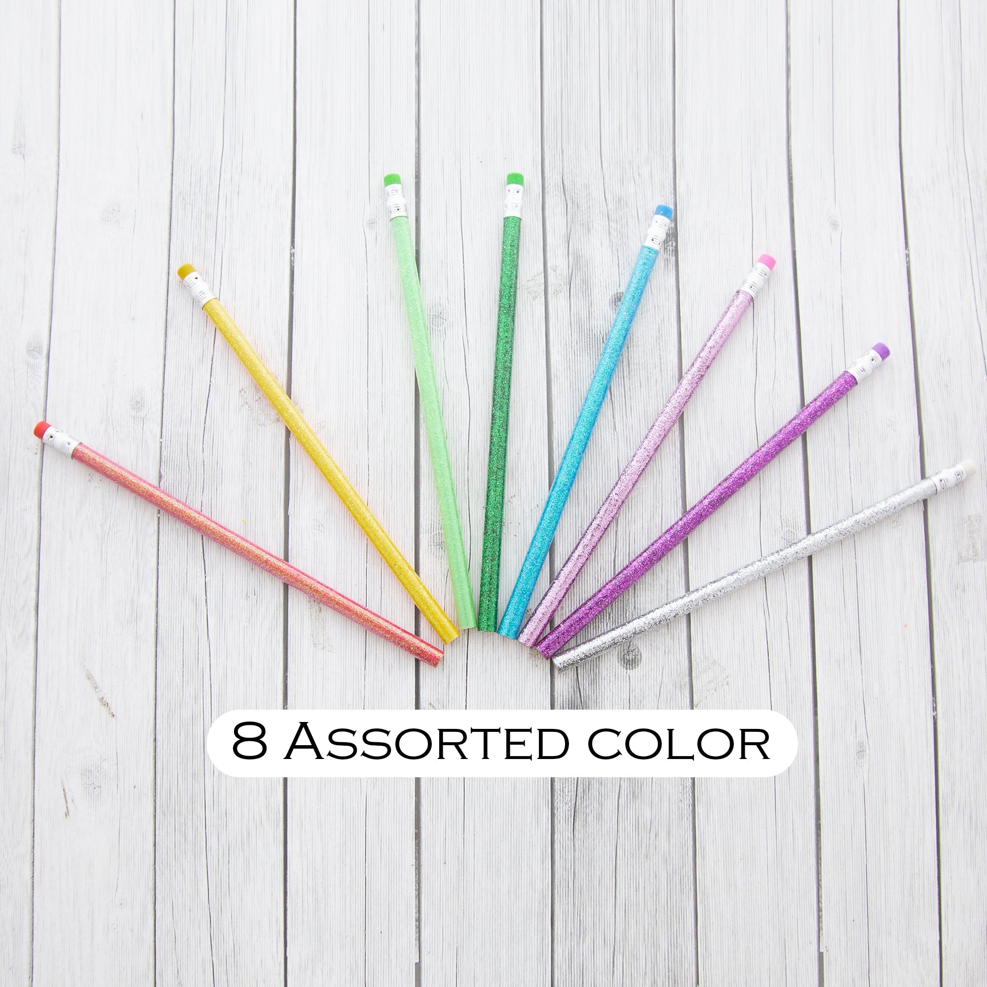 Wood Pencil w/ Eraser Metallic Glitter (8/Pack)