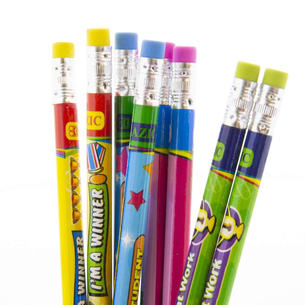 Wood Pencil w/ Eraser Reward & Incentive (8/Pack)
