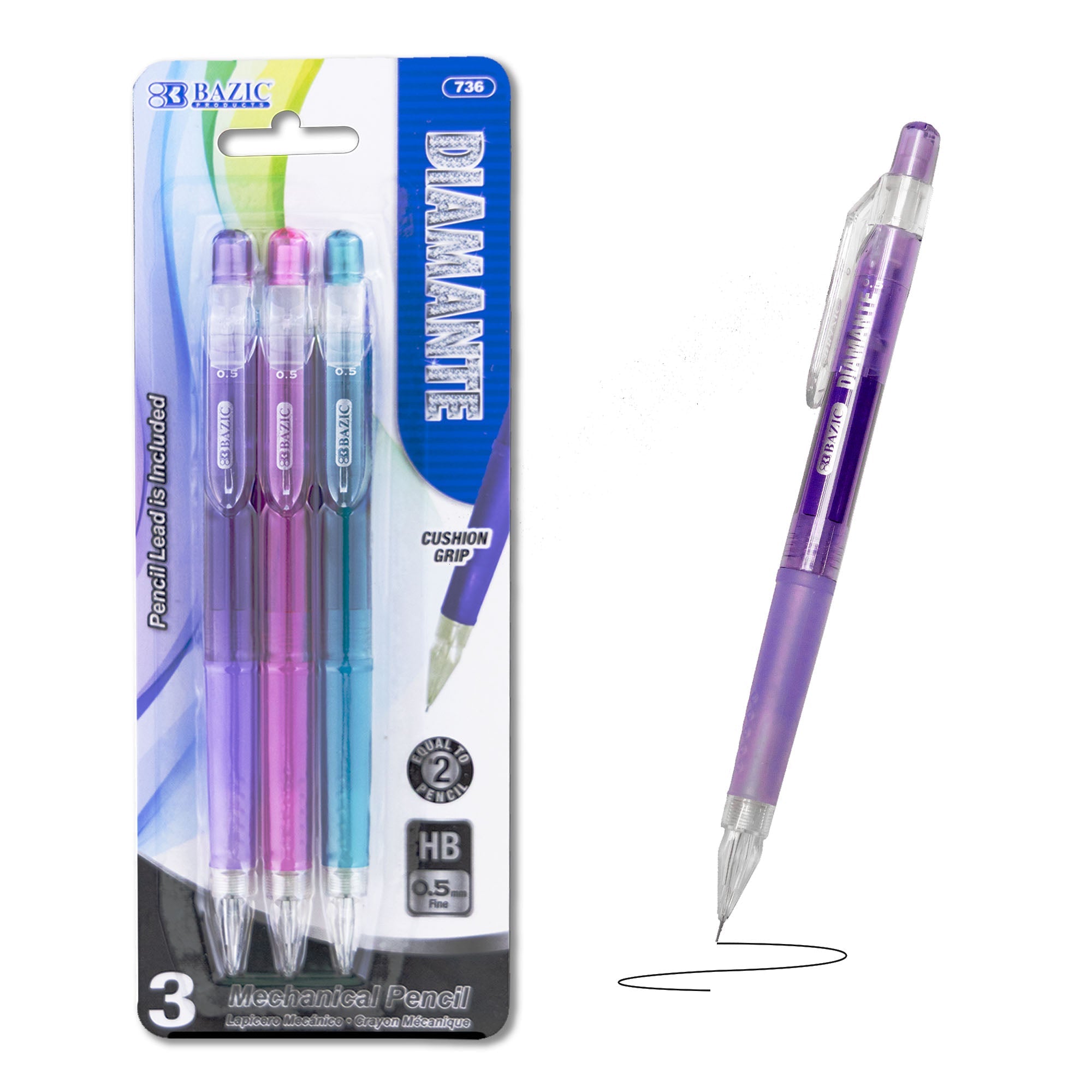 0.5 mm Diamante Mechanical Pencil w/ Grip (3/Pack)