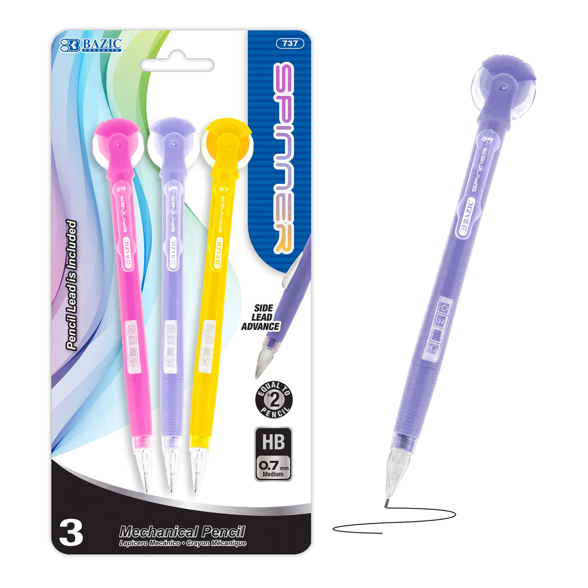 BAZIC Spinner Top Eraser 0.7 mm Mechanical Pencil (3/Pack) – BAZIC
