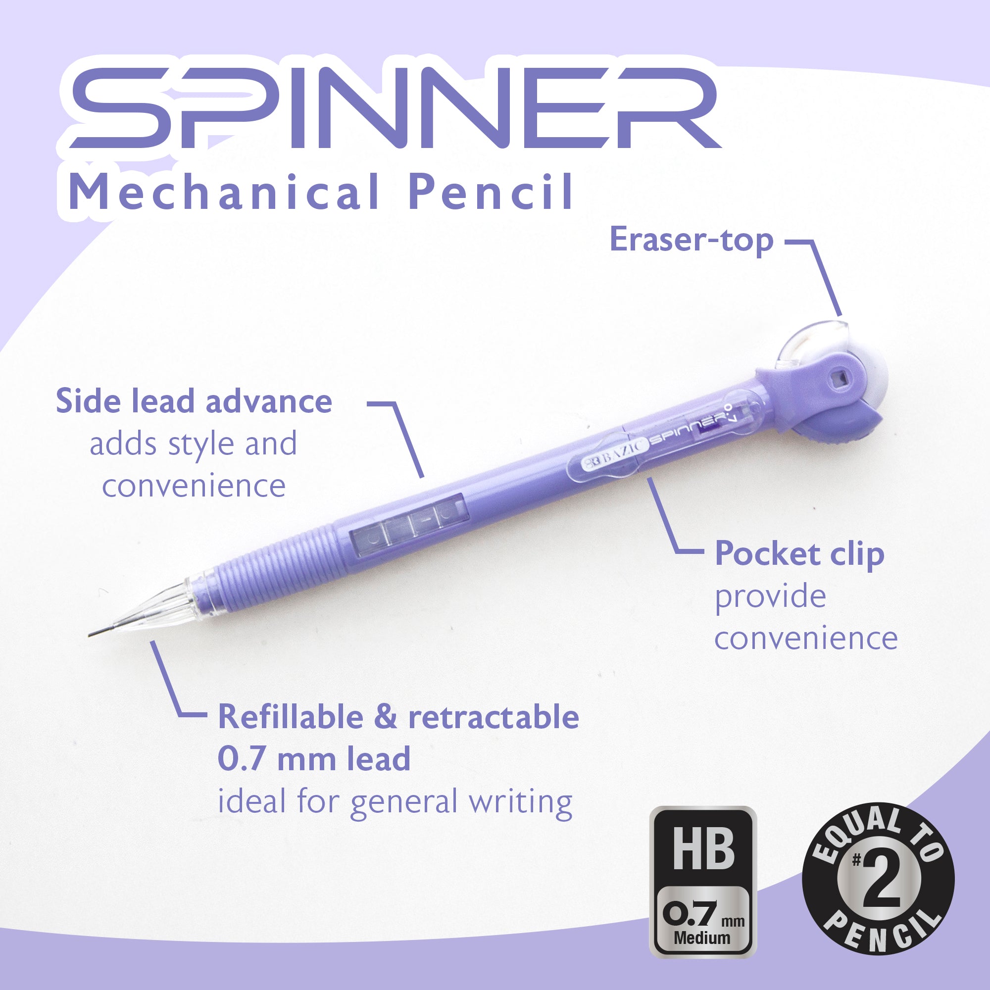 0.7 mm Mechanical Pencil w/ Spinner Top Eraser (3/Pack)