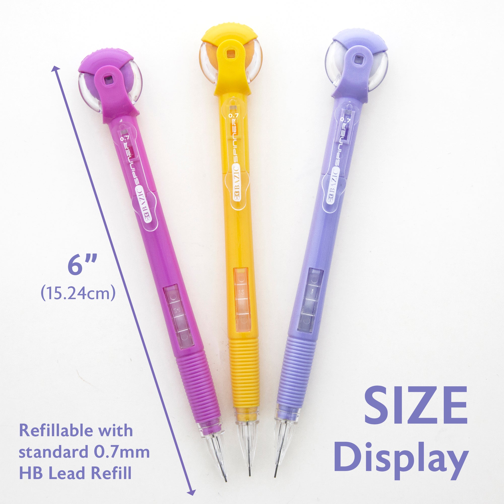 BAZIC Spinner Top Eraser 0.7 mm Mechanical Pencil (3/Pack) – BAZIC