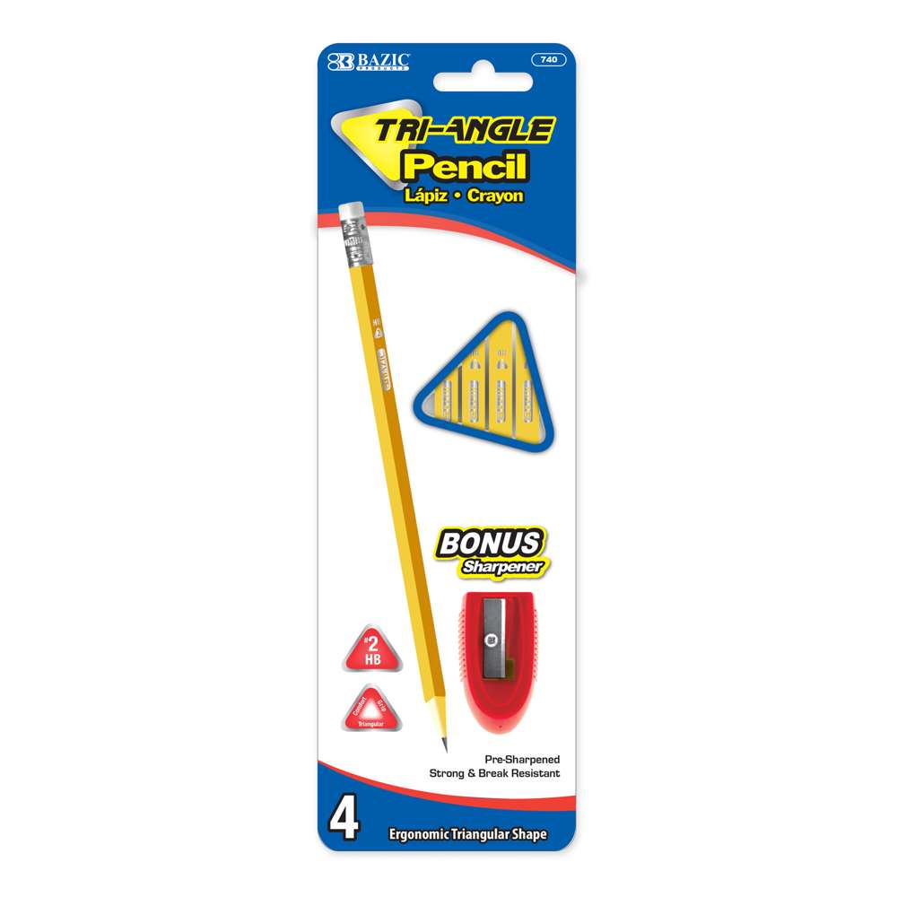 #2 Triangle Yellow Pencil w/ Sharpener (4/Pack)