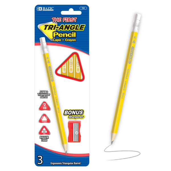 #2 The First Triangle Jumbo Yellow Pencil w/ Sharpener (3/Pack)