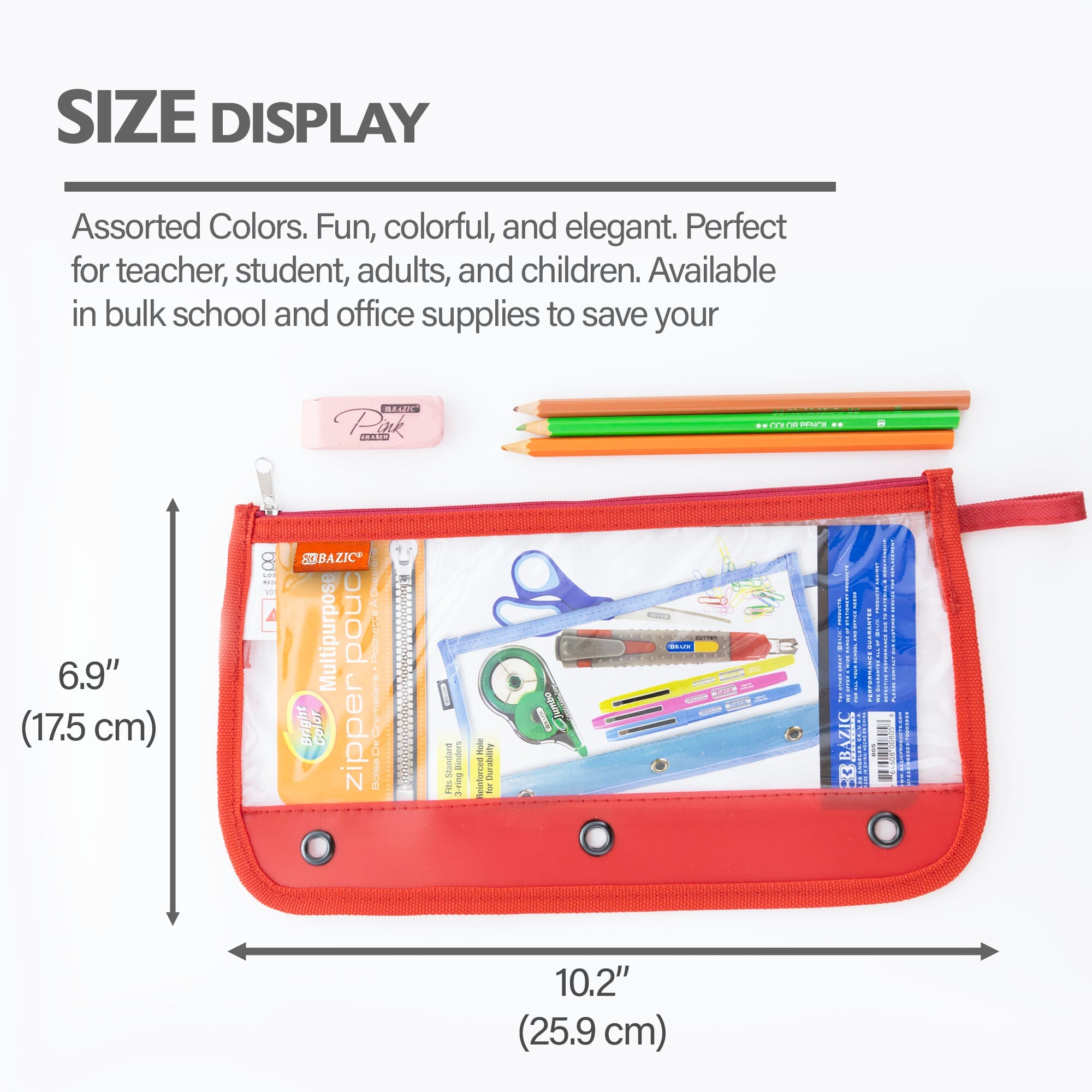 Pencil Pouch 3-Ring Clear 11.5" x 6.5"