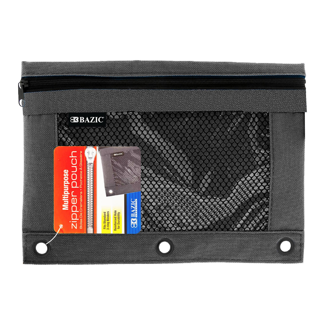 Black 3-Ring Pencil Pouch w/ Mesh Window