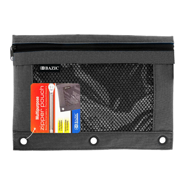 Black 3-Ring Pencil Pouch w/ Mesh Window