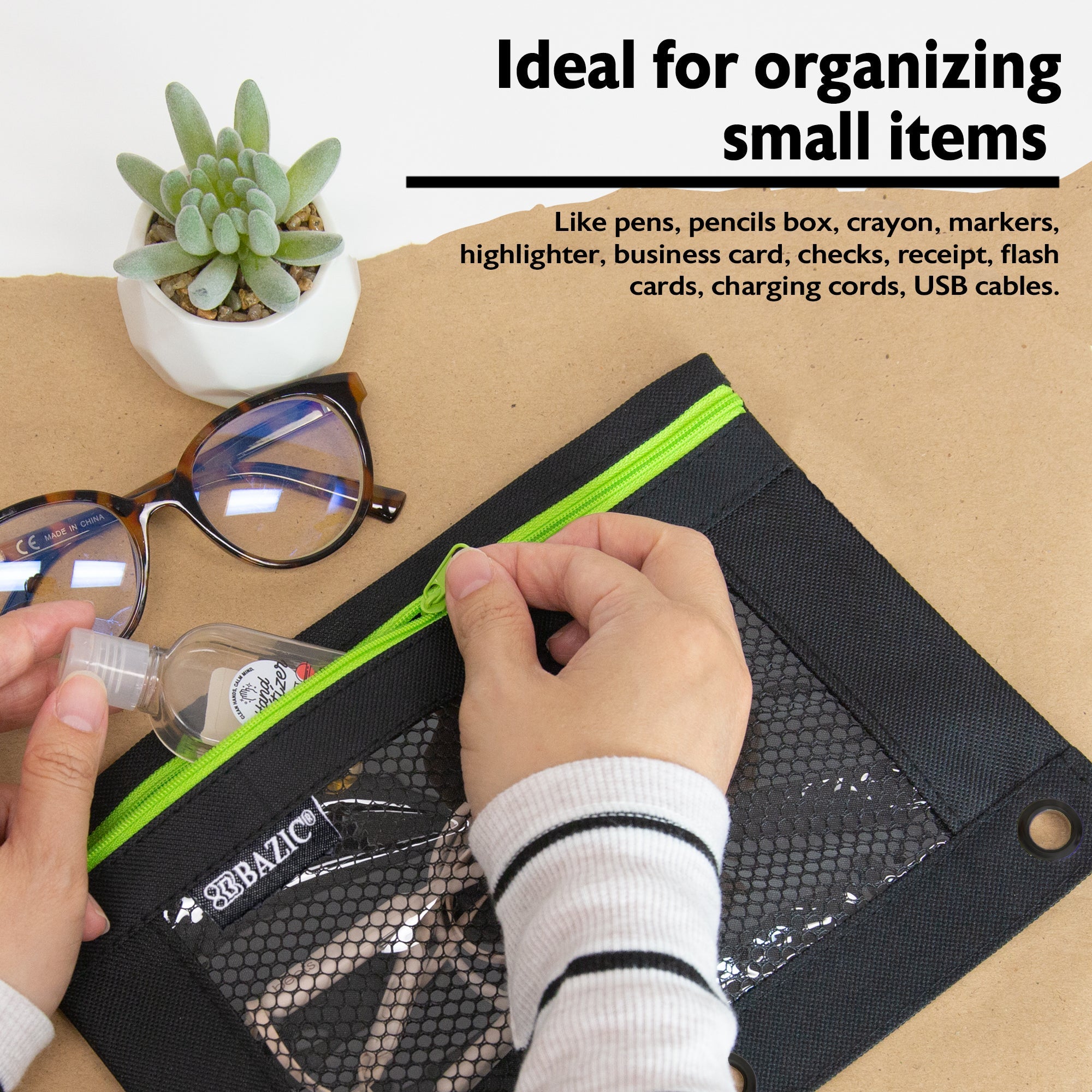 Pencil Pouch Neon Black 3 Ring Binder Pouch w/ Mesh Window