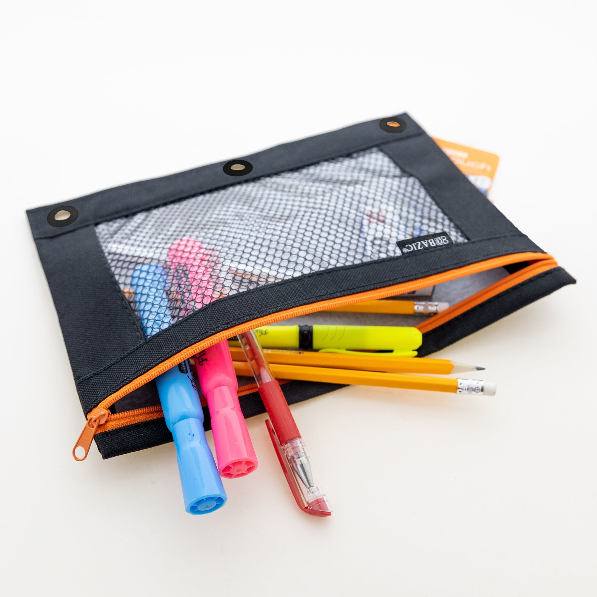 Pencil Pouch Neon Black 3 Ring Binder Pouch w/ Mesh Window