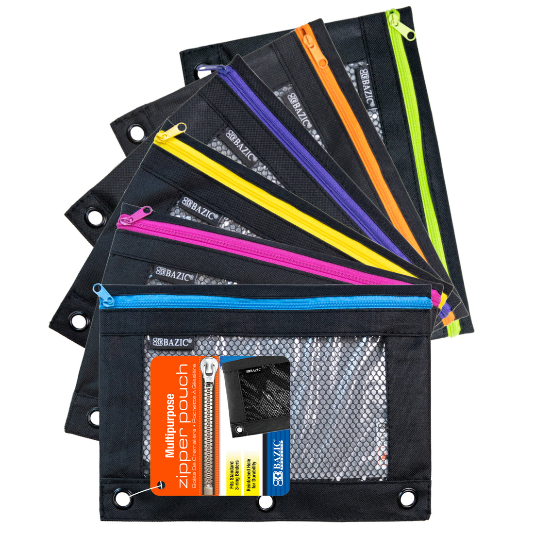 Noir Neon 3-Ring Pencil Pouch w/ Mesh Window