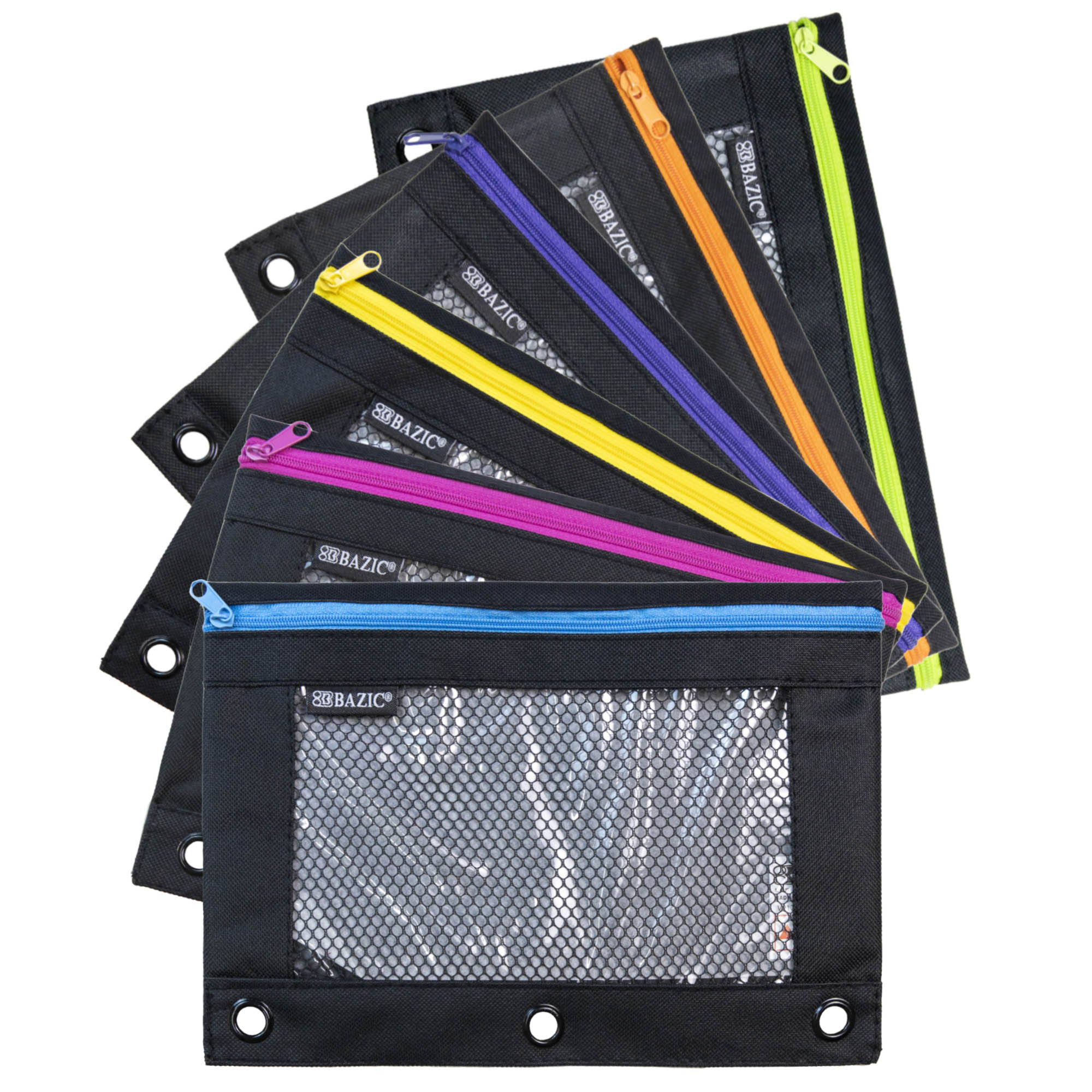 Pencil Pouch Neon Black 3 Ring Binder Pouch w/ Mesh Window