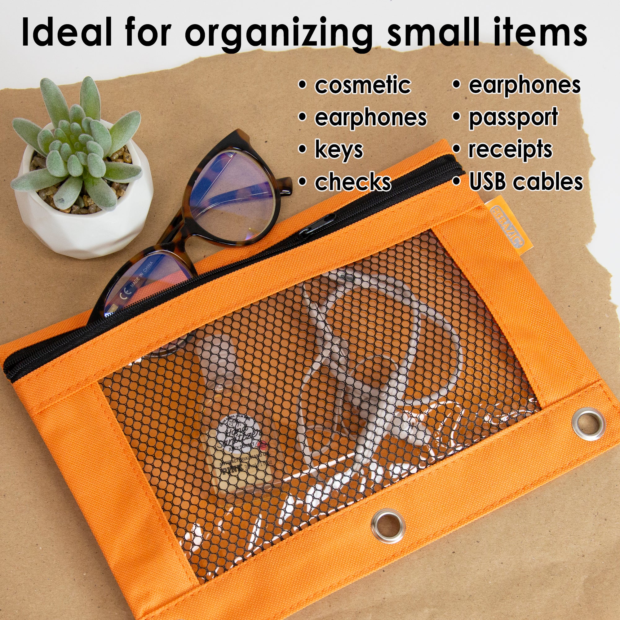 Retro Color 3-ring Pencil Pouch w/ Mesh Window