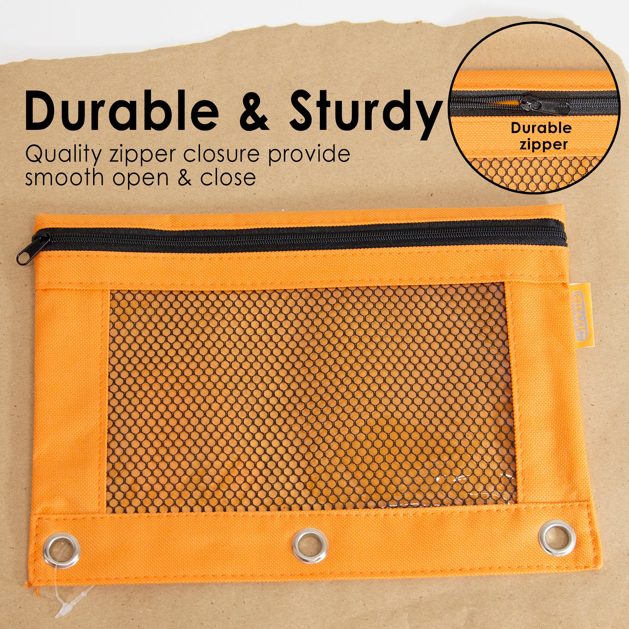 Retro Color 3-ring Pencil Pouch w/ Mesh Window