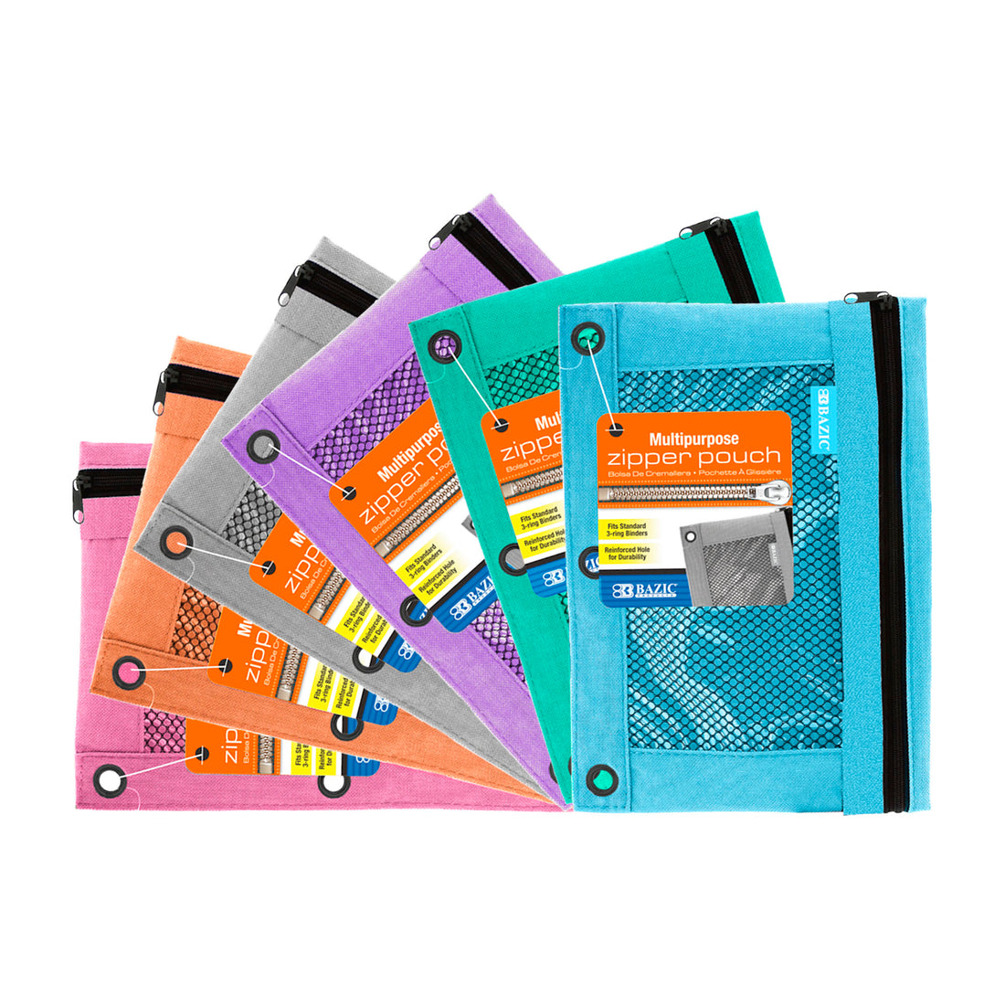 Retro Color 3-Ring Pencil Pouch w/ Mesh Window