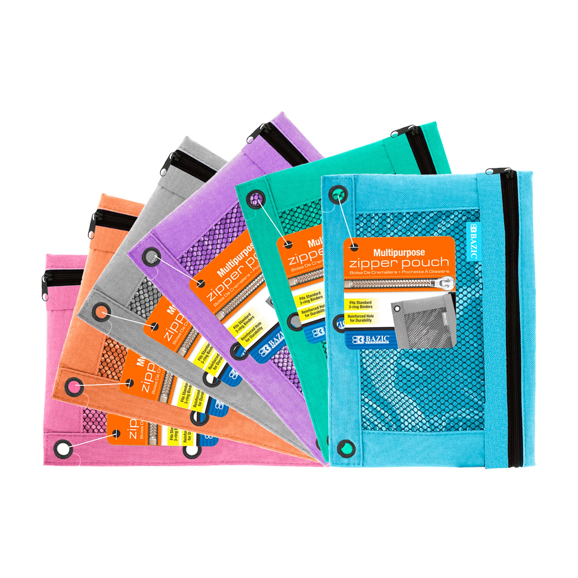 Retro Color 3-ring Pencil Pouch w/ Mesh Window
