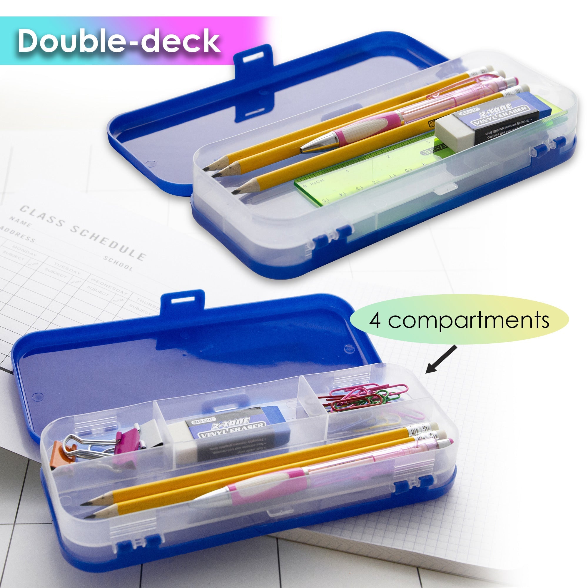 Pencil Case 8" Double Deck Organizer Box