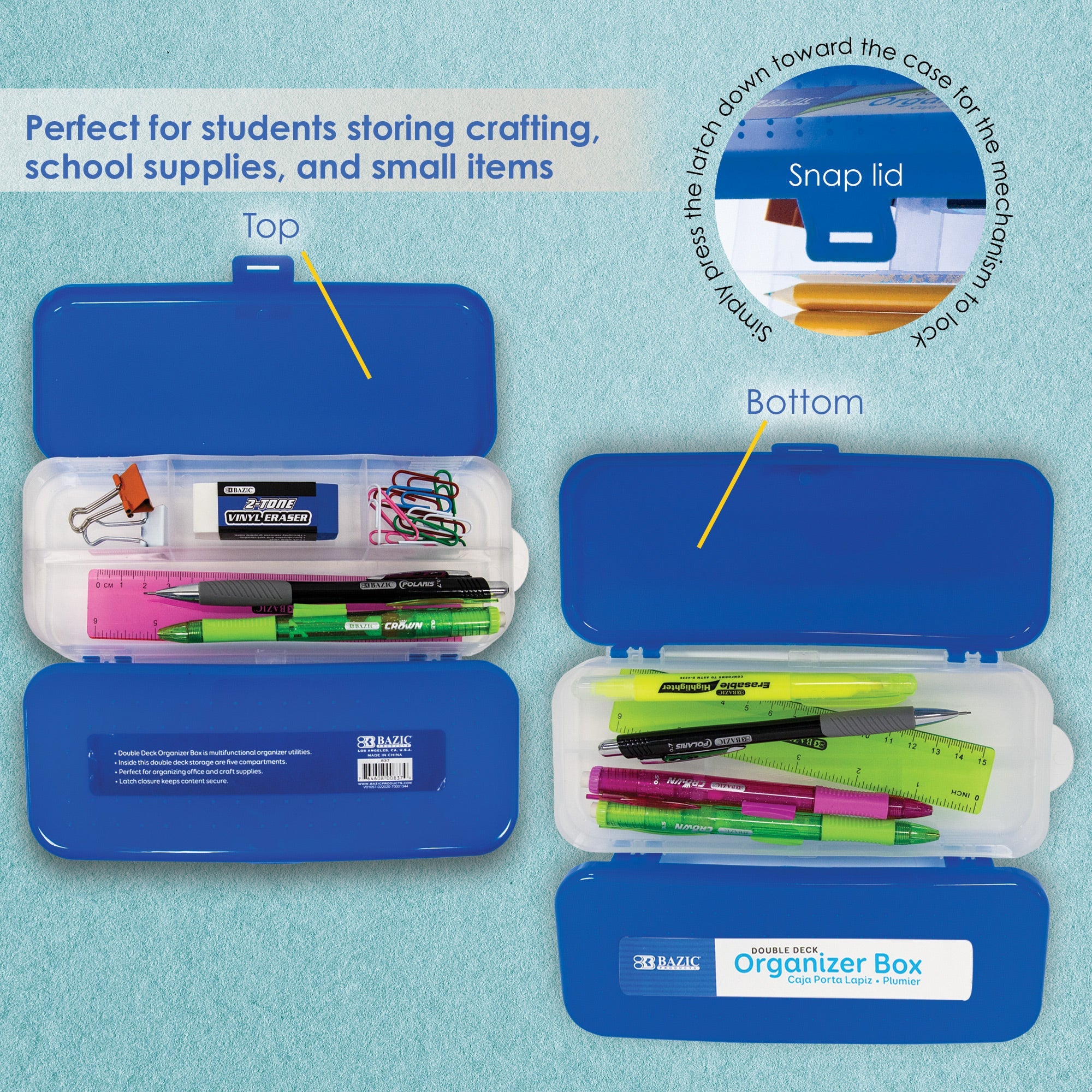 Pencil Case 8" Double Deck Organizer Box