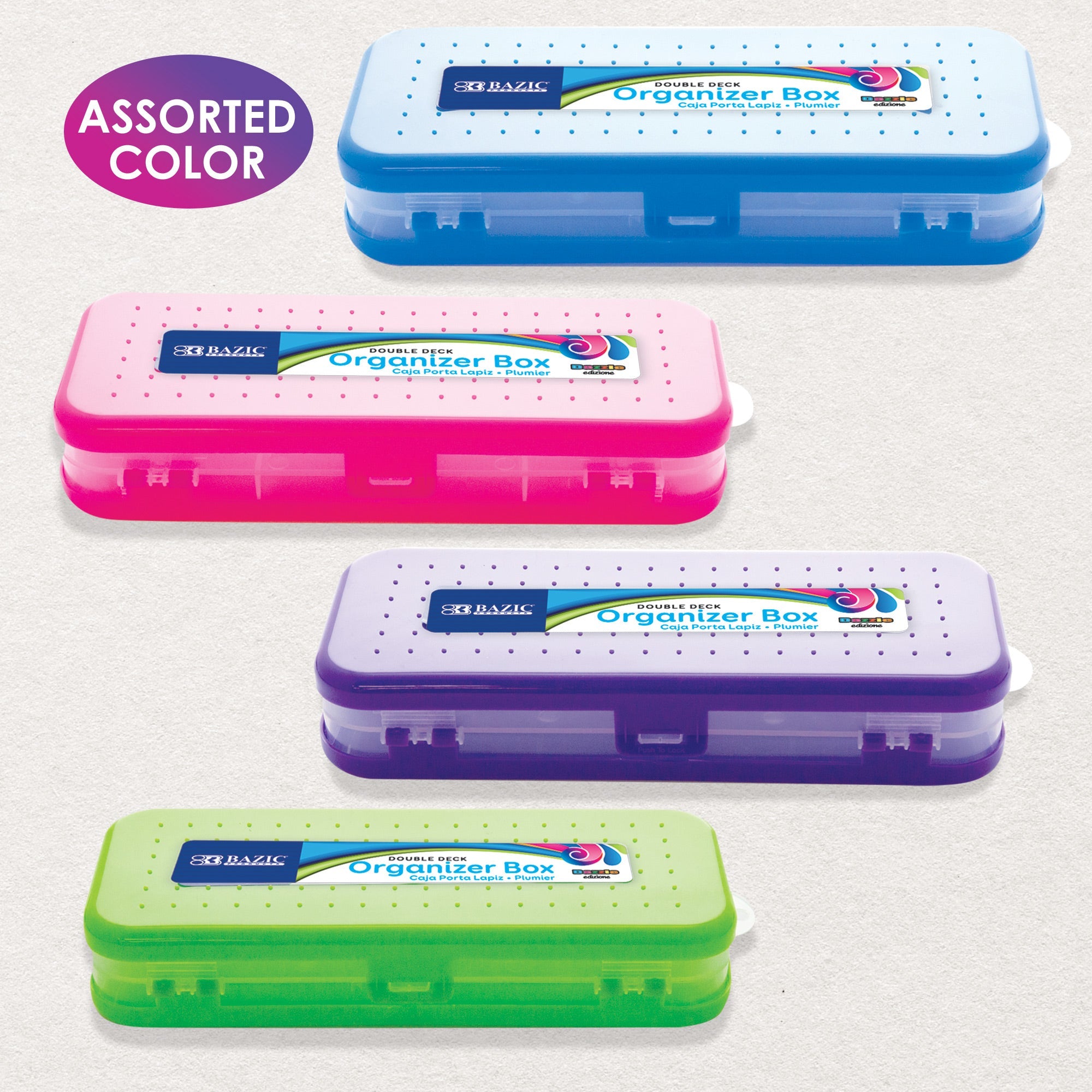 Pencil Case 8" Bright Color Double Deck Organizer Box