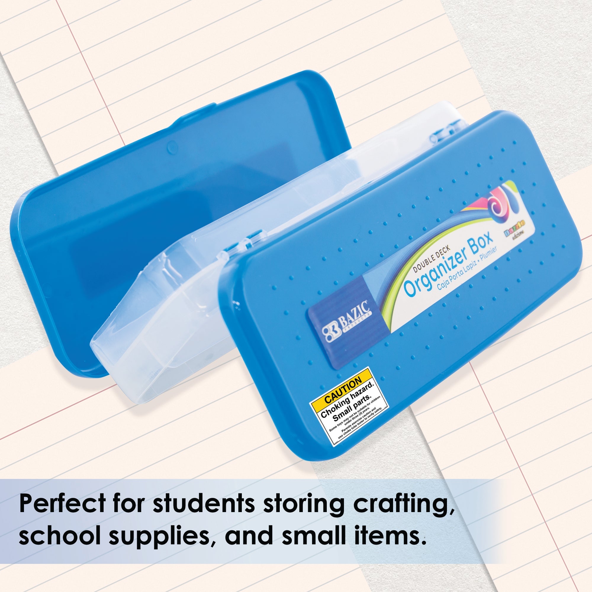 Pencil Case 8" Bright Color Double Deck Organizer Box