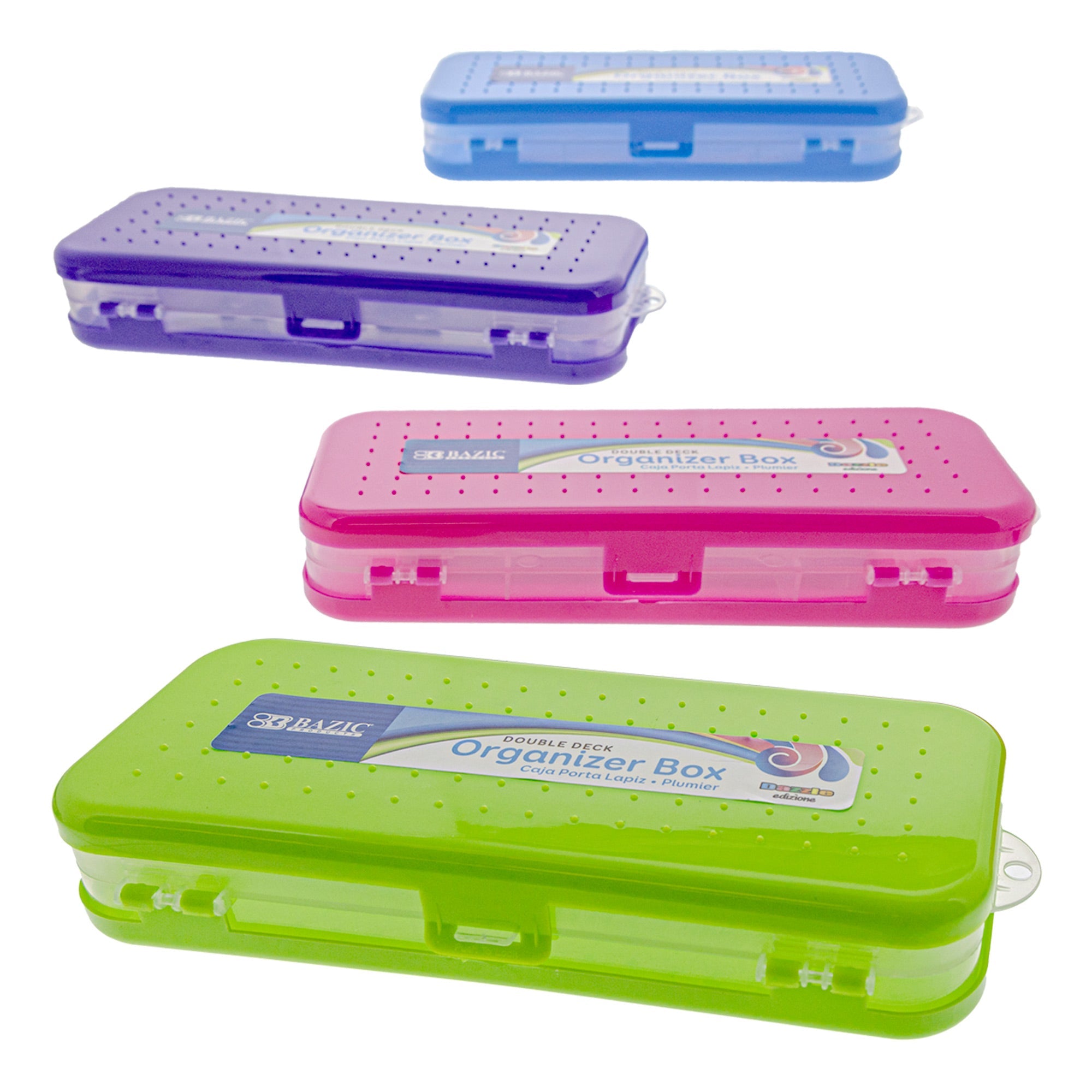 Pencil Case 8" Bright Color Double Deck Organizer Box
