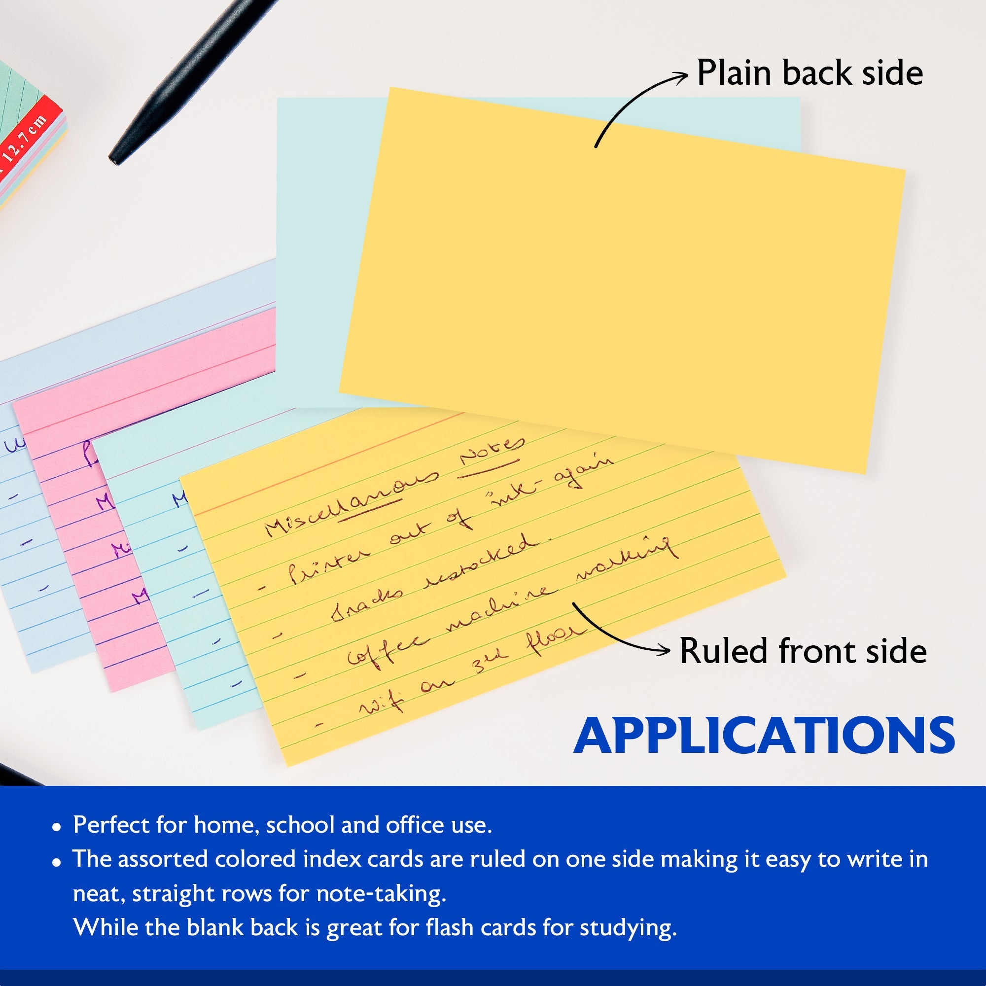 Ruled Colored Index Card 3" X 5" 100 Ct.