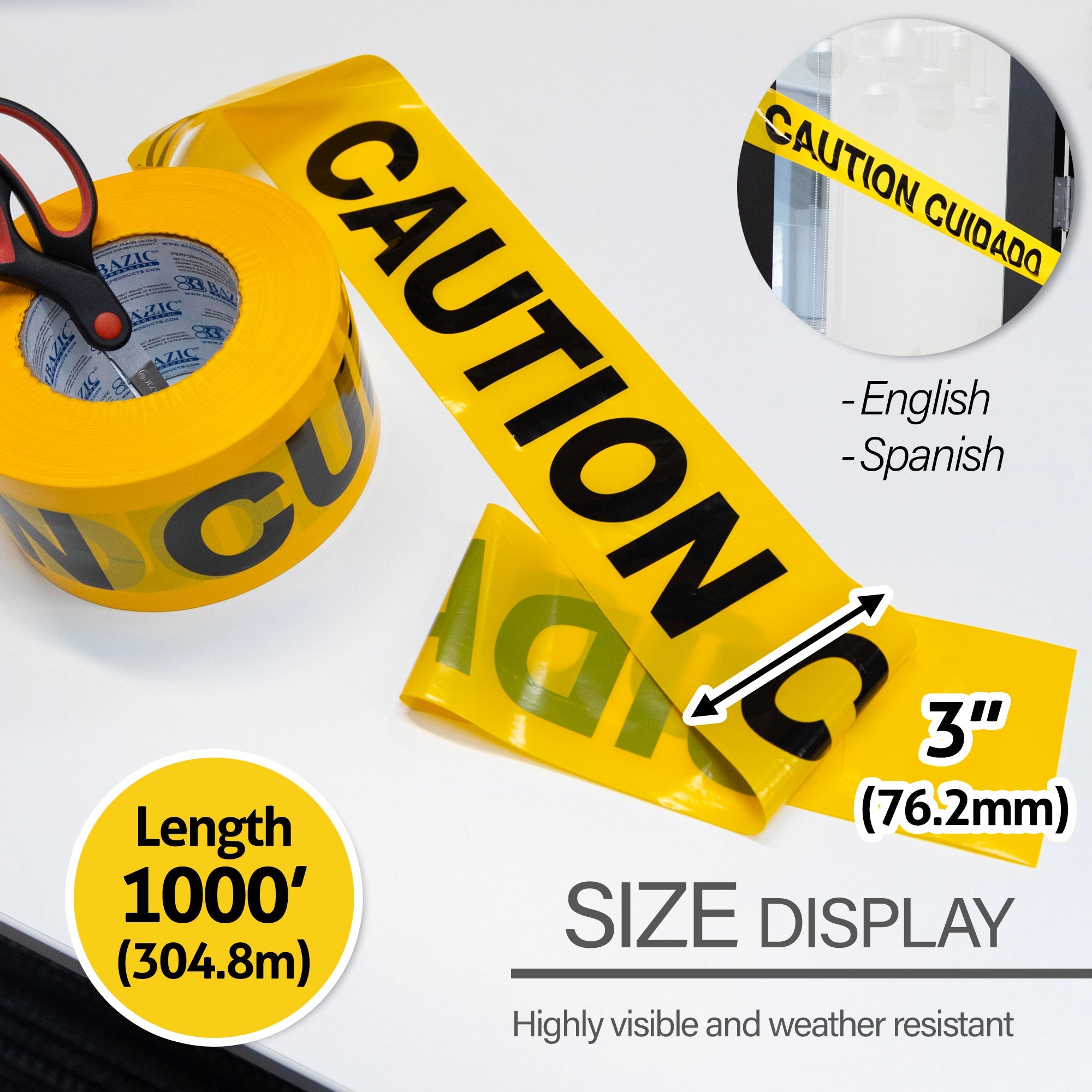 3" X 1000' Yellow "Caution" Barricade Tape