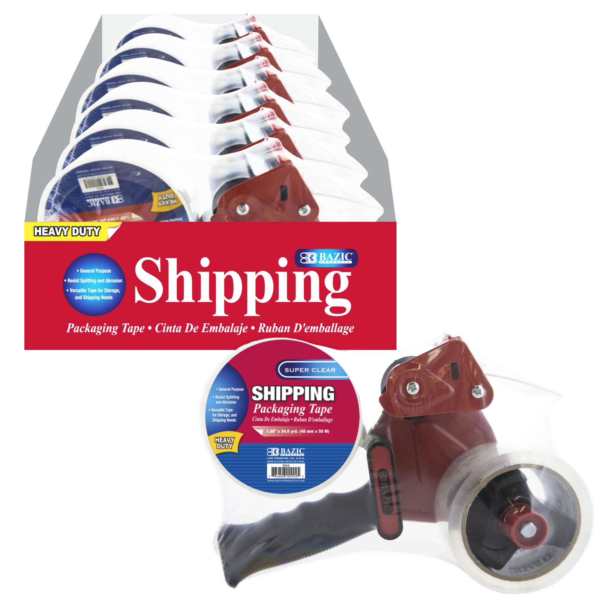 Packaging Tape Dispenser, (2) 1.88" X 54.6 Yards Clear Tape