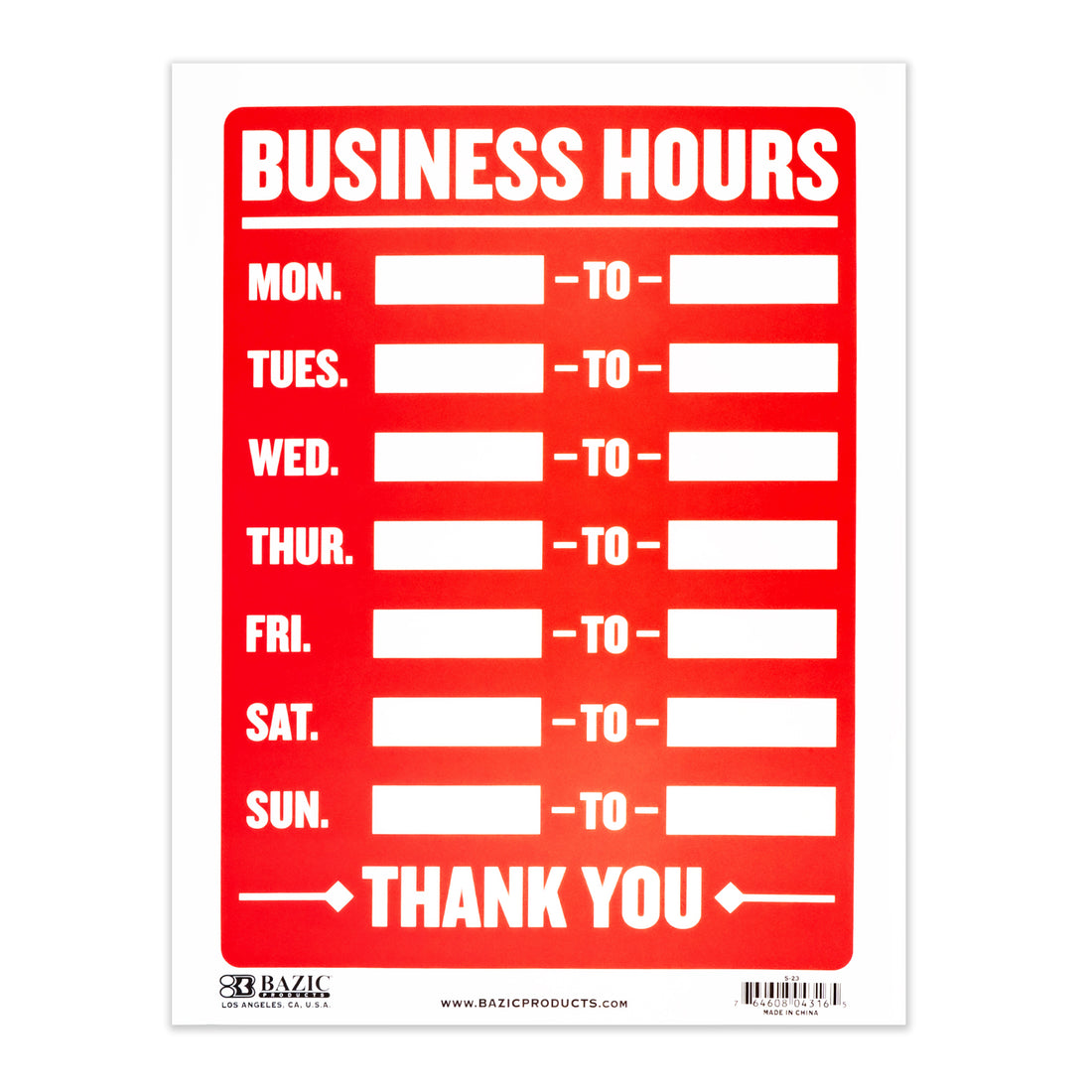 9" X 12" Business Hours Sign