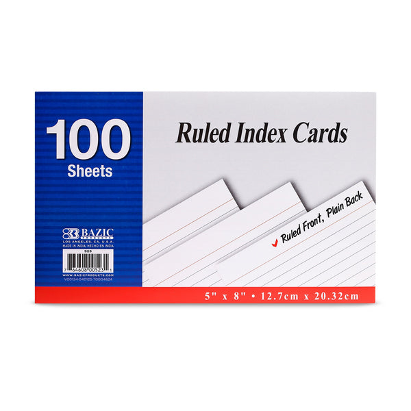 100 Ct. 5" X 8" Ruled White Index Card