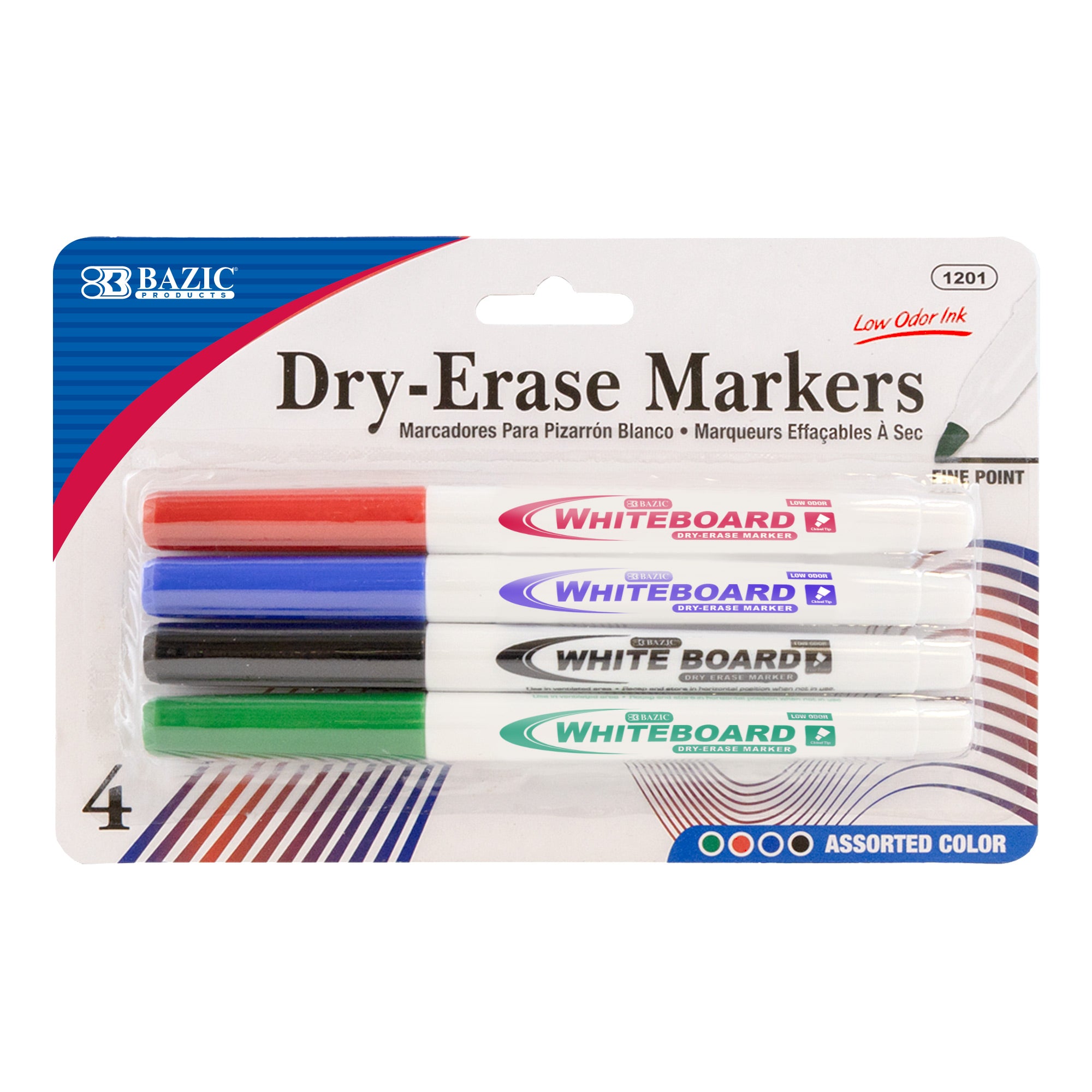 BAZIC Assorted Colors Fine Tip Dry-Erase Markers (4/Pack) – BAZIC